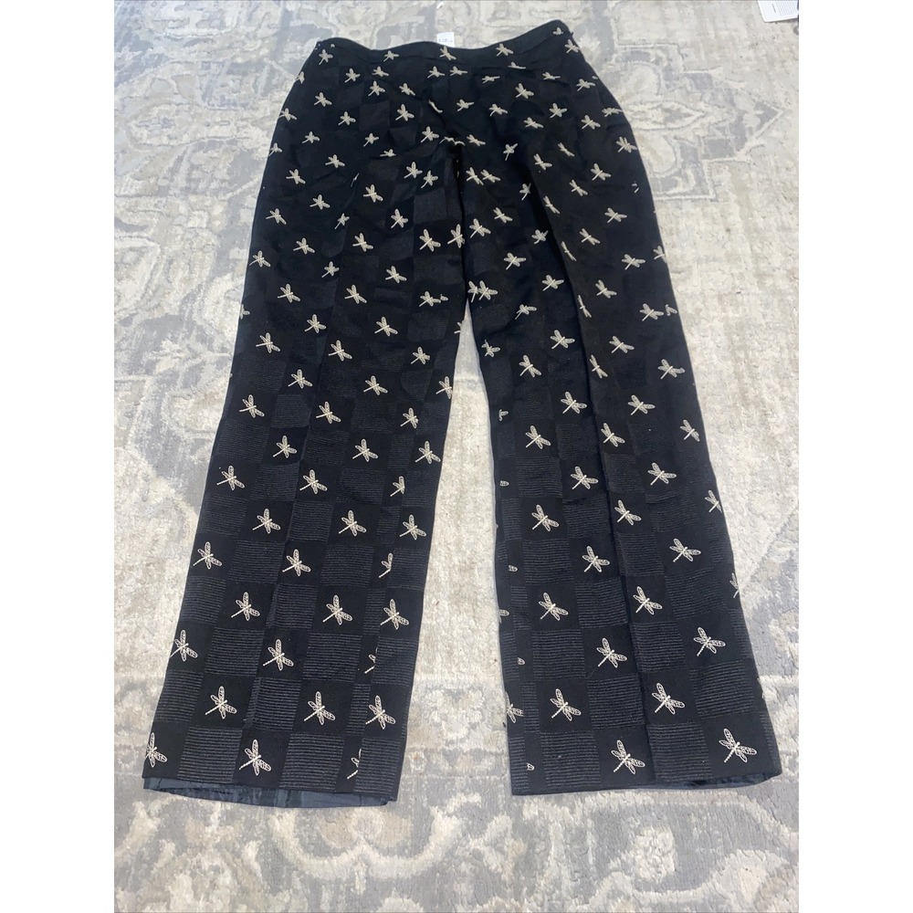 Talbots Black Lined Women's Dragonfly Print Pants W/ Side Zipper Size 10